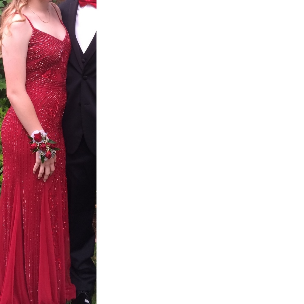 Adrianna Papell Red Beaded Gown, size 4